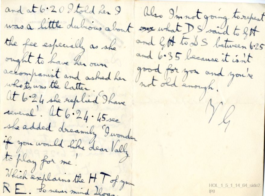 Letter from Gustav Holst to Vally Lasker