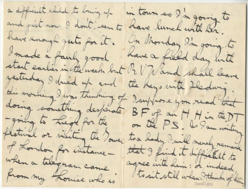 Letter from Gustav Holst to Vally Lasker