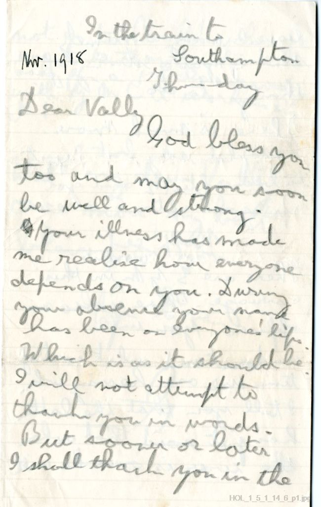 Letter from Gustav Holst to Vally Lasker