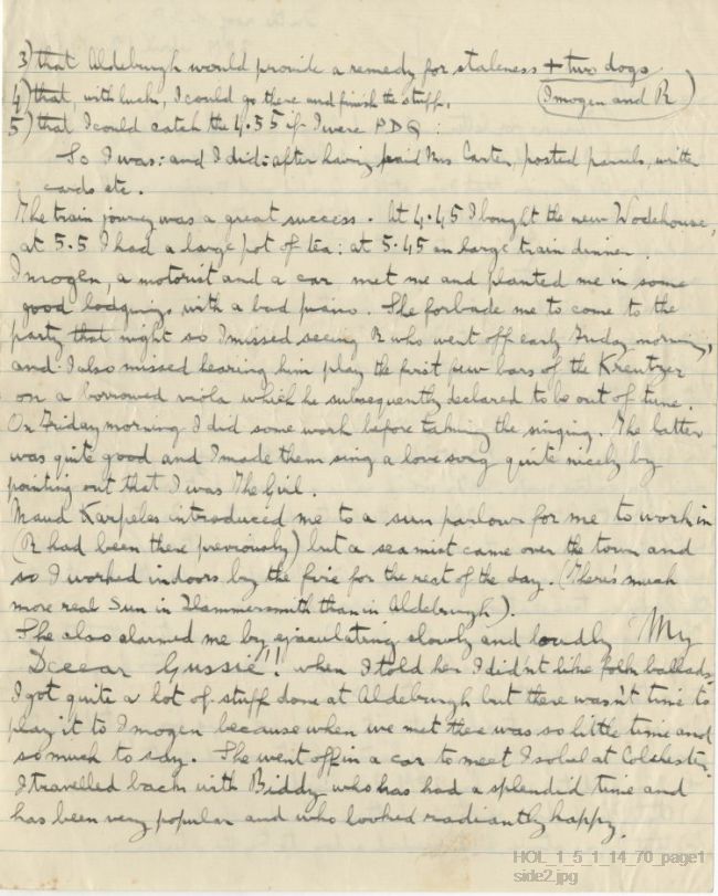 Letter from Gustav Holst to Vally Lasker
