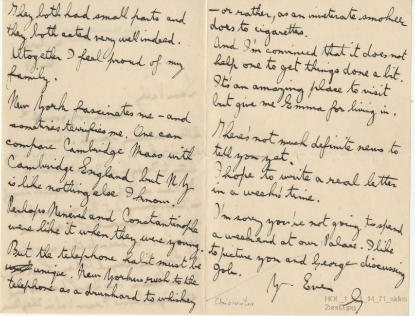 Letter from Gustav Holst to Vally Lasker