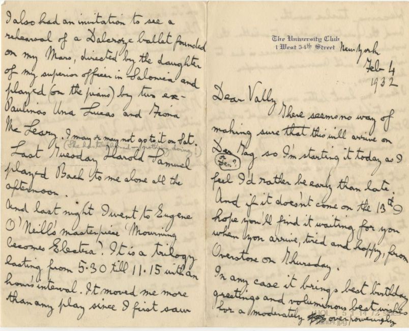 Letter from Gustav Holst to Vally Lasker