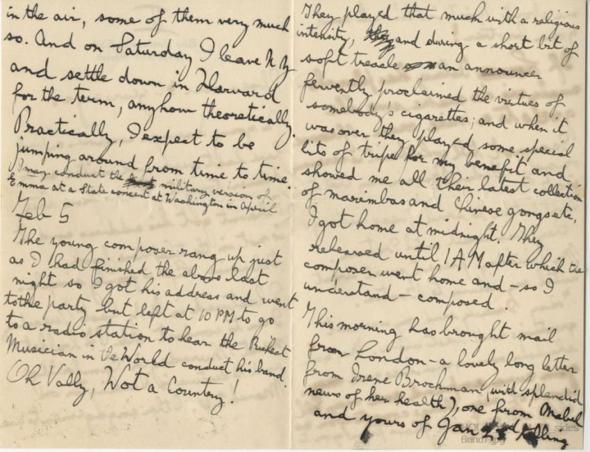 Letter from Gustav Holst to Vally Lasker