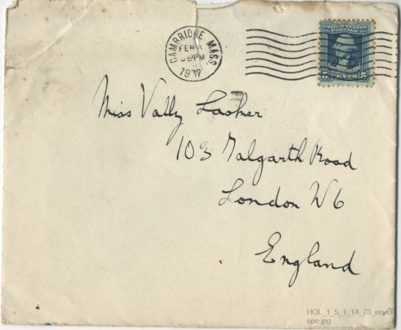 Letter from Gustav Holst to Vally Lasker