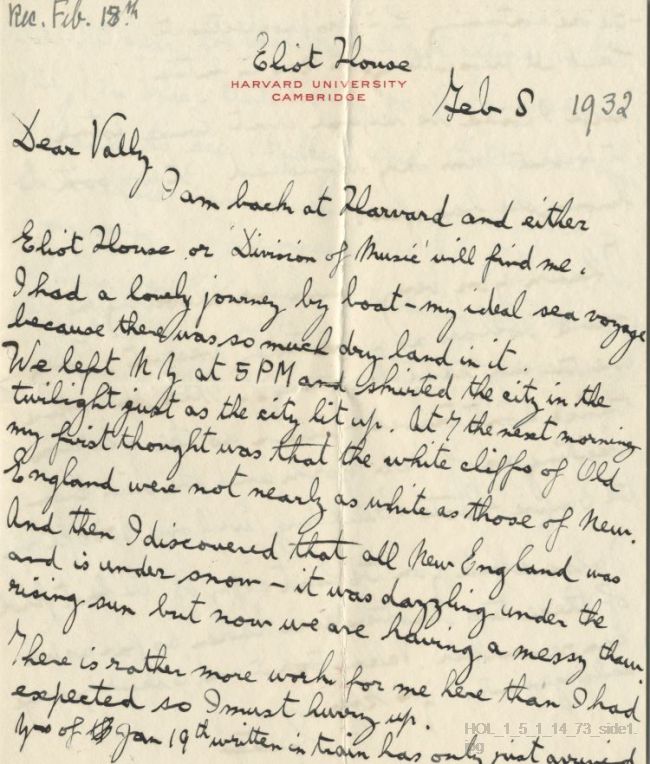 Letter from Gustav Holst to Vally Lasker