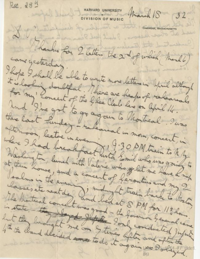 Letter from Gustav Holst to Vally Lasker