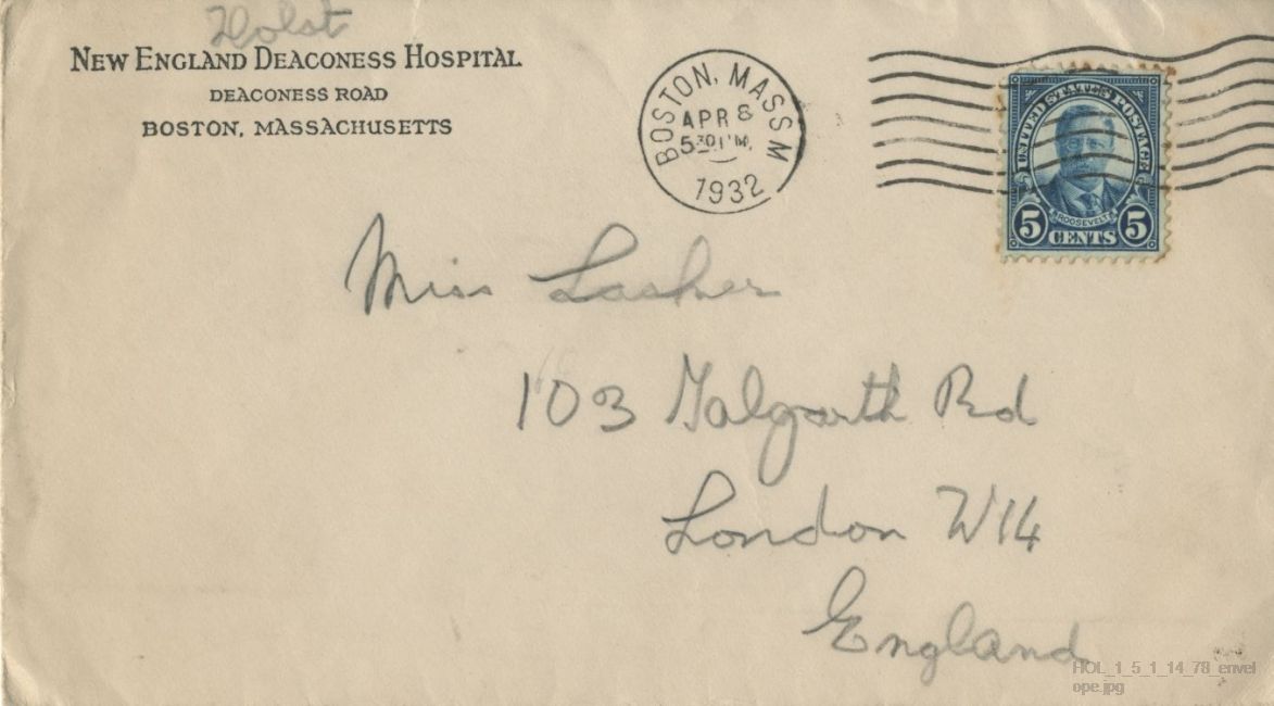 Letter from Gustav Holst to Vally Lasker