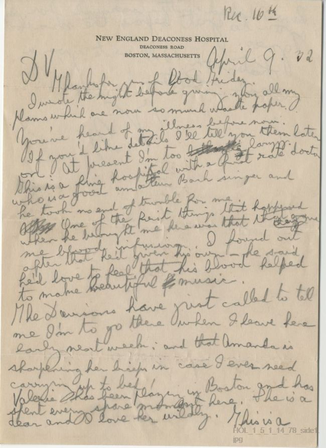 Letter from Gustav Holst to Vally Lasker