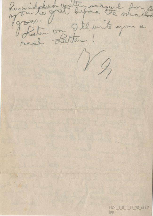 Letter from Gustav Holst to Vally Lasker