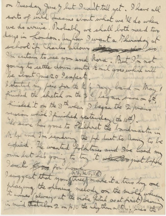 Letter from Gustav Holst to Vally Lasker
