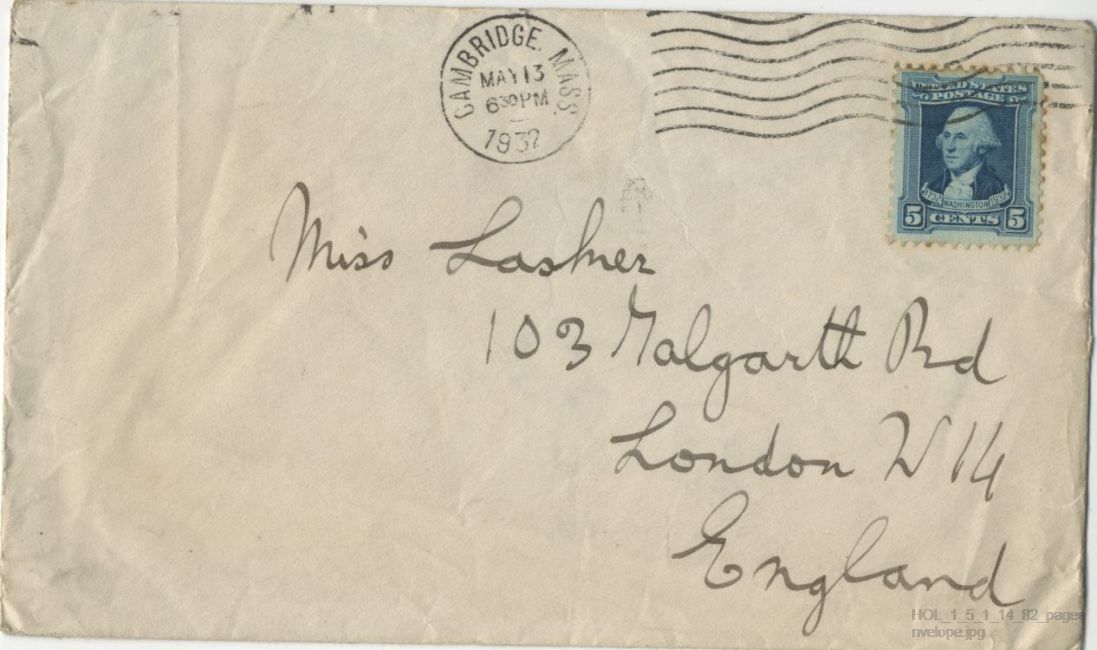 Letter from Gustav Holst to Vally Lasker