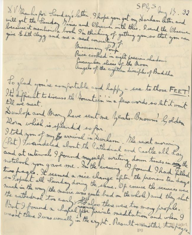 Letter from Gustav Holst to Vally Lasker