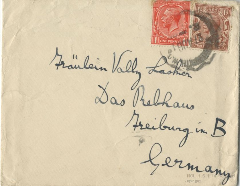 Letter from Gustav Holst to Vally Lasker