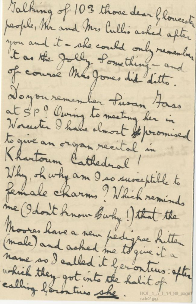 Letter from Gustav Holst to Vally Lasker