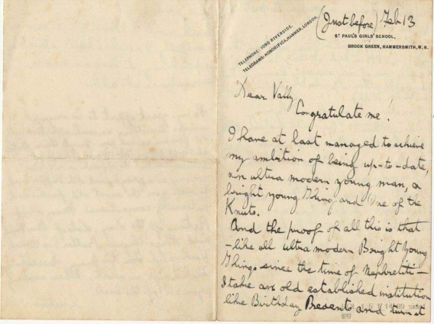 Letter from Gustav Holst to Vally Lasker