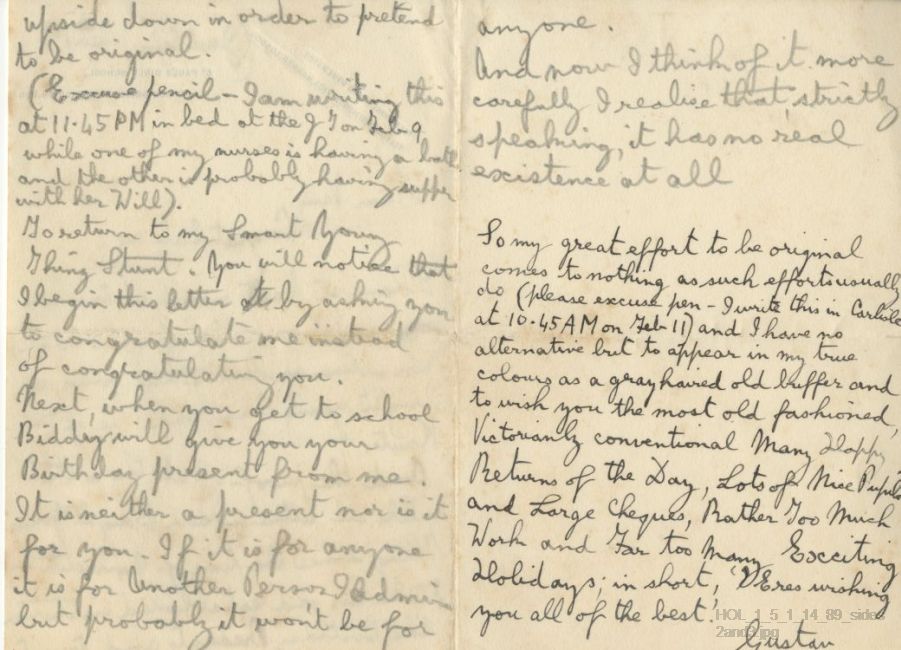 Letter from Gustav Holst to Vally Lasker