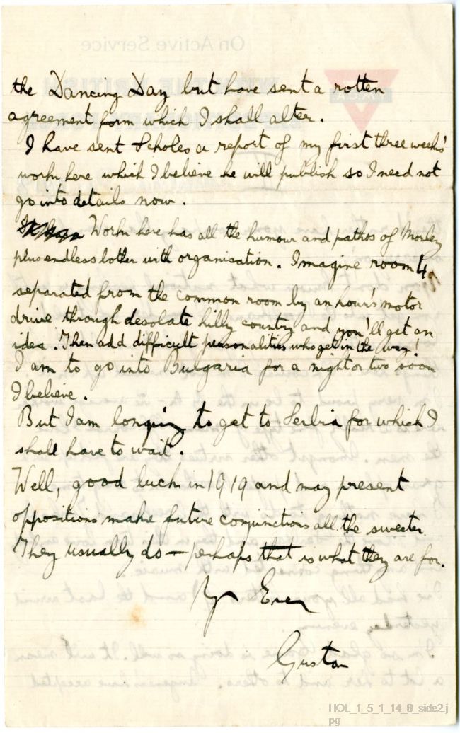 Letter from Gustav Holst to Vally Lasker