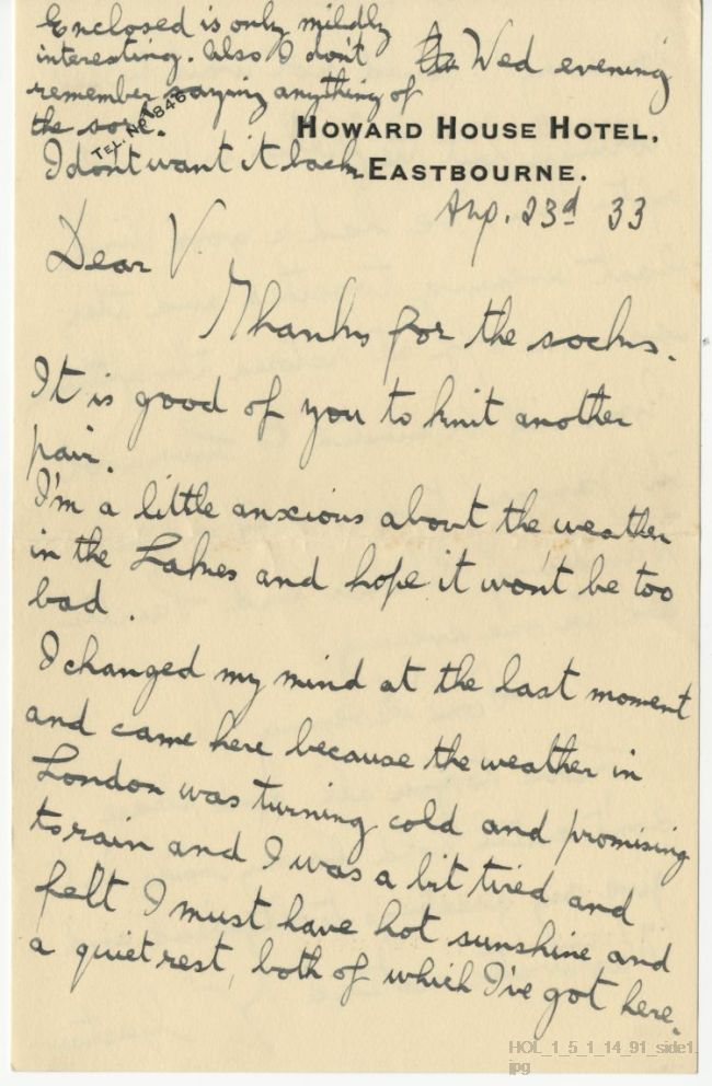 Letter from Gustav Holst to Vally Lasker