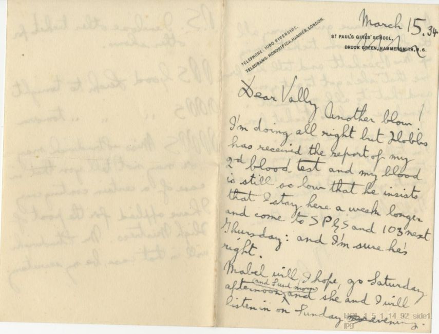 Letter from Gustav Holst to Vally Lasker