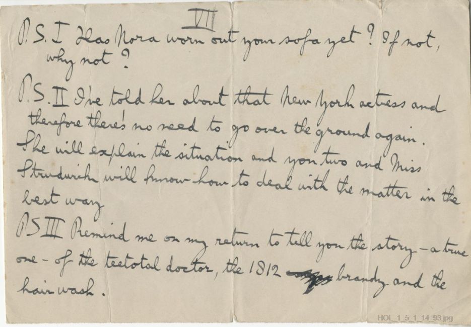 Fragment of a letter from Gustav Holst to Vally Lasker