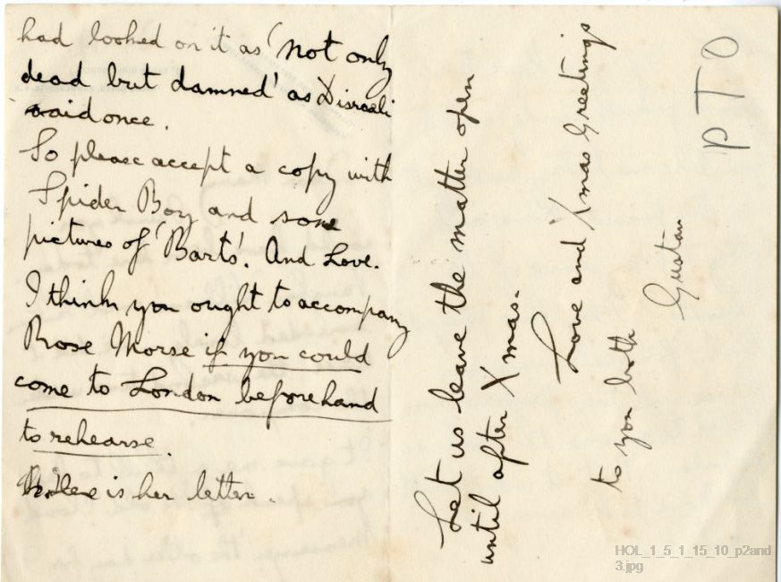 Letter from Gustav Holst to Mary Lediard