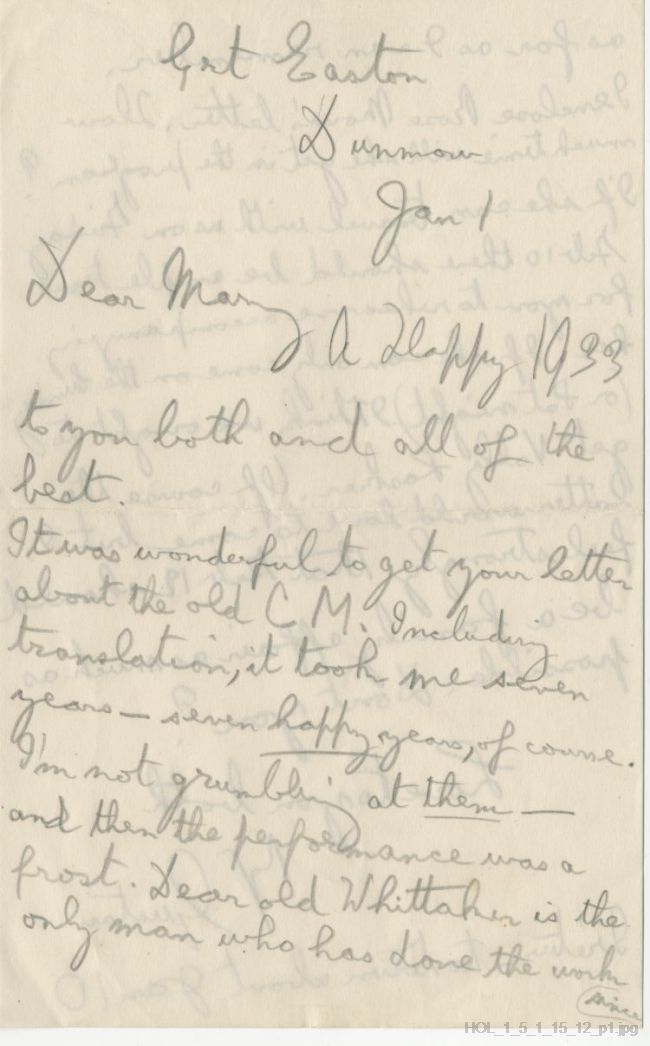 Letter from Gustav Holst to Mary Lediard