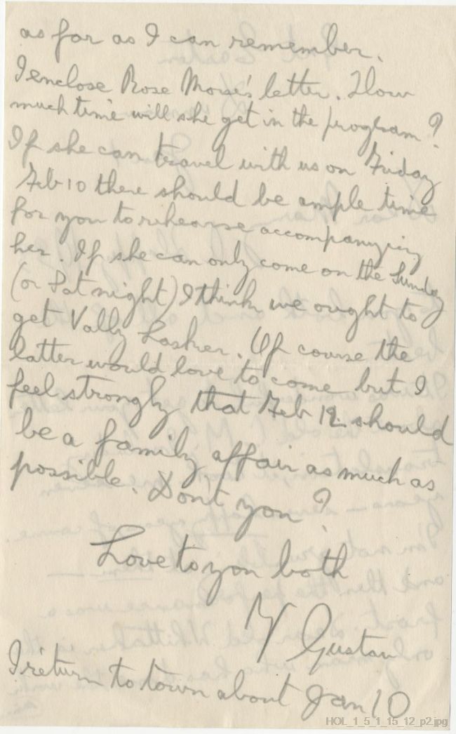 Letter from Gustav Holst to Mary Lediard