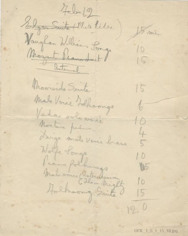Letter from Gustav Holst to Mary Lediard