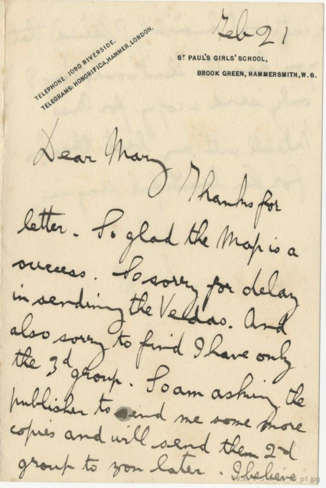 Letter from Gustav Holst to Mary Lediard