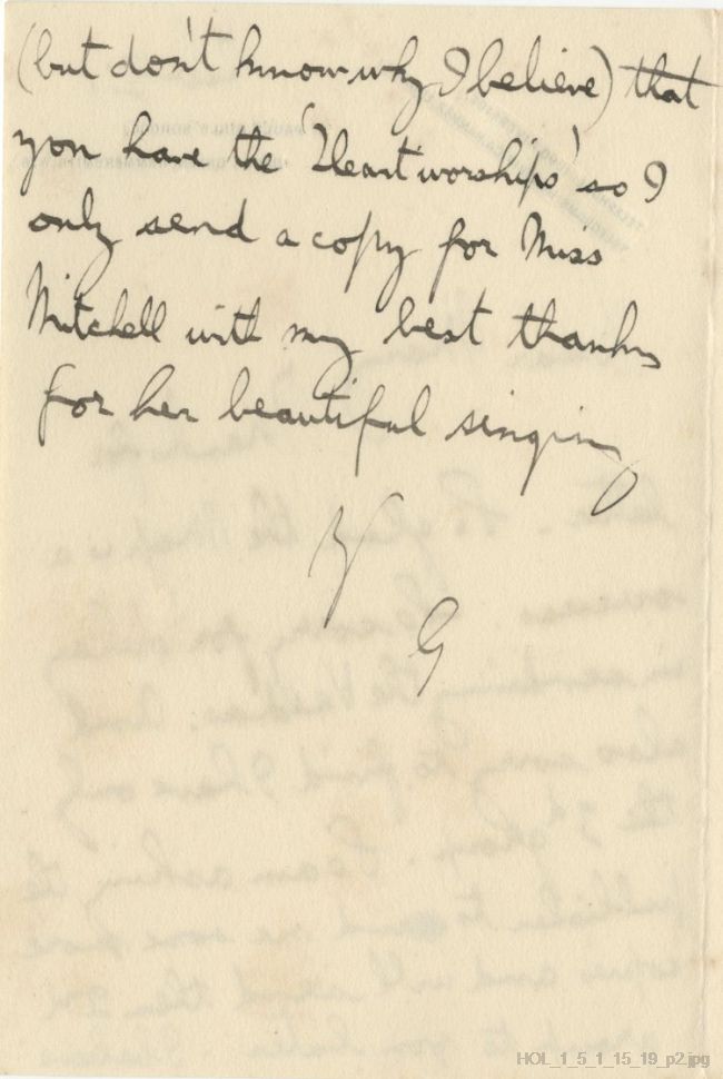 Letter from Gustav Holst to Mary Lediard