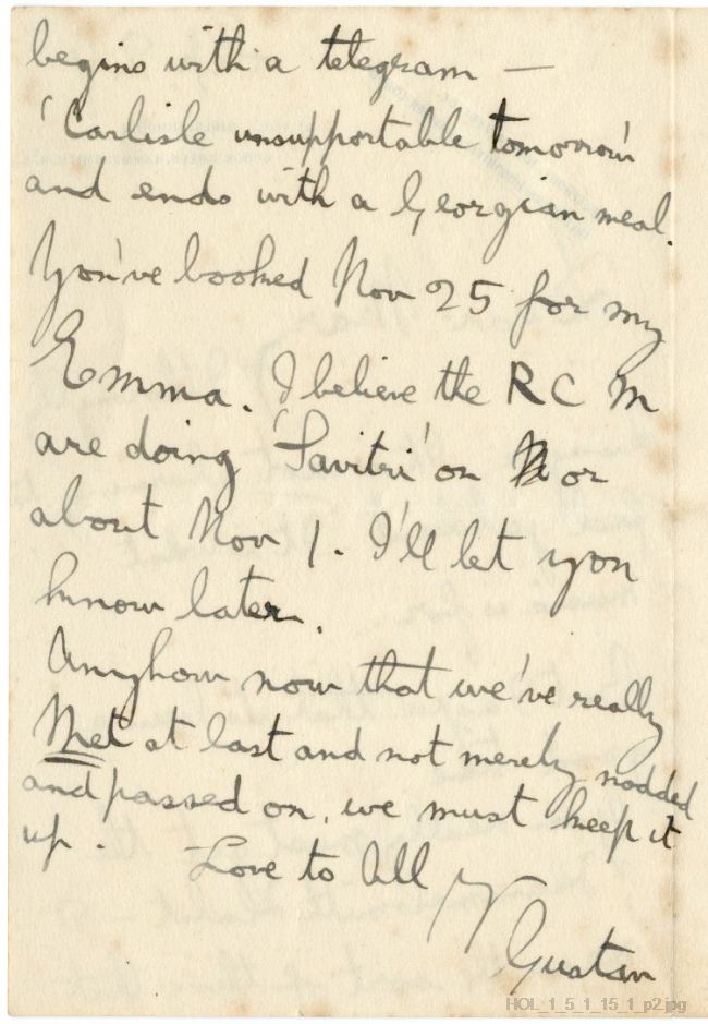 Letter from Gustav Holst to Mary Lediard