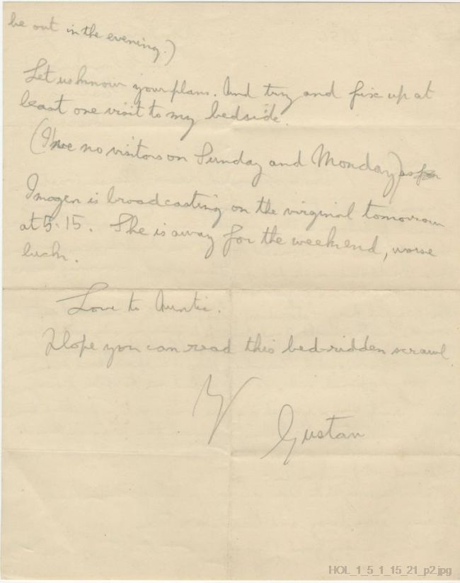 Letter from Gustav Holst to Mary Lediard