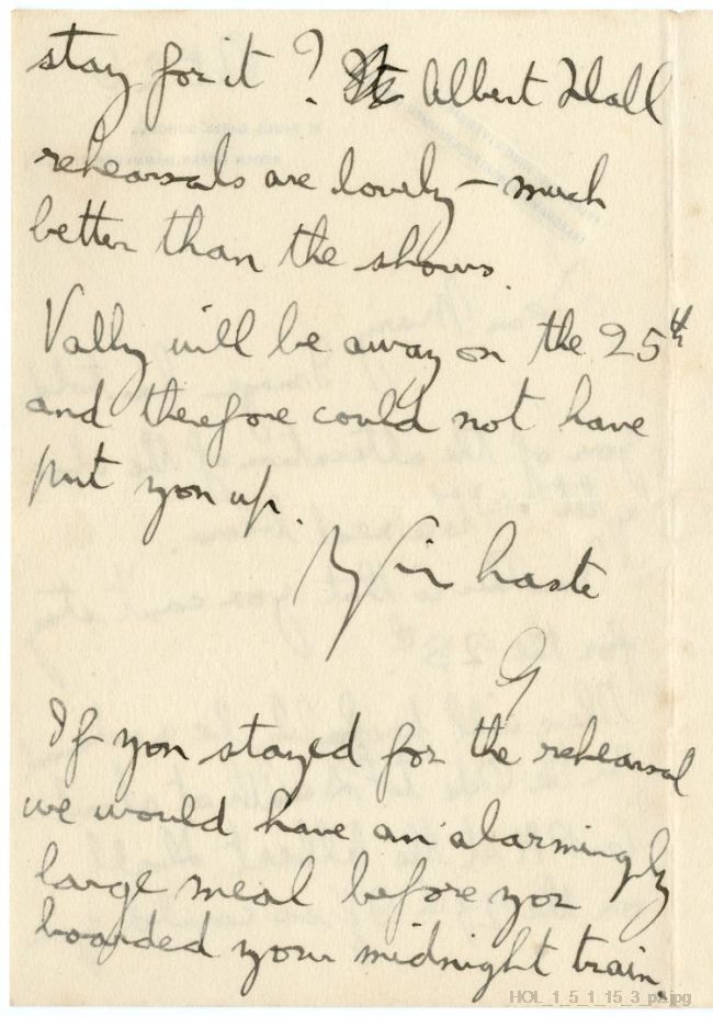 Letter from Gustav Holst to Mary Lediard