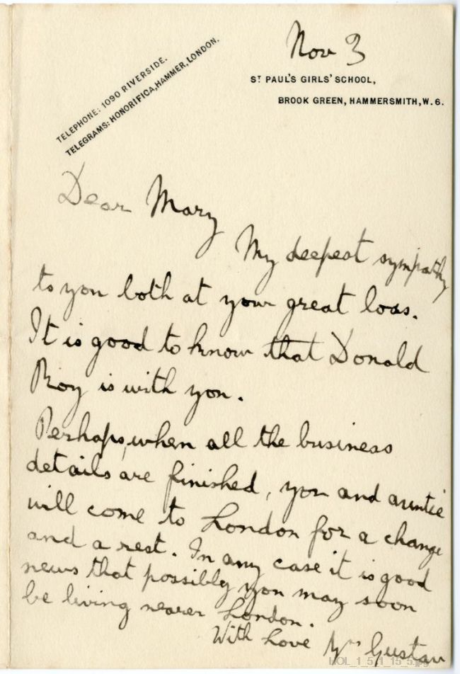 Letter from Gustav Holst to Mary Lediard
