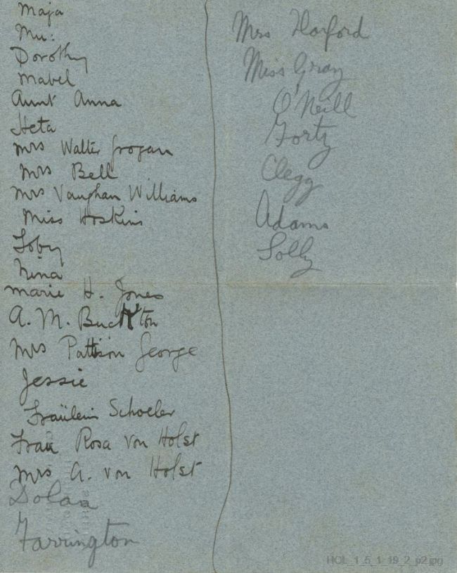 Letter from Gustav Holst to Marion Scott