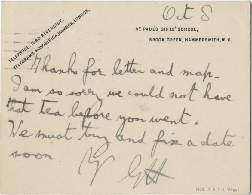 Letter from Gustav Holst to Dorothy Callard
