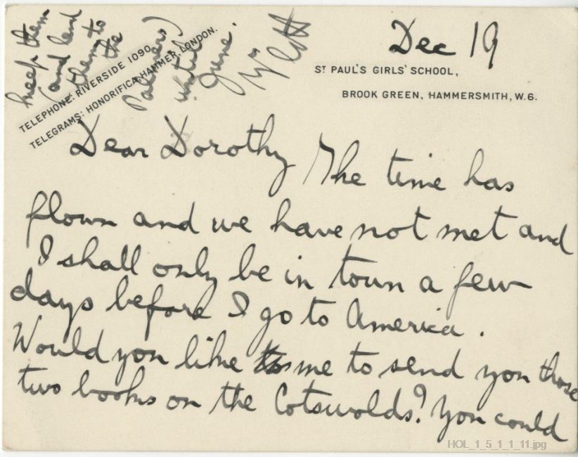 Letter from Gustav Holst to Dorothy Callard