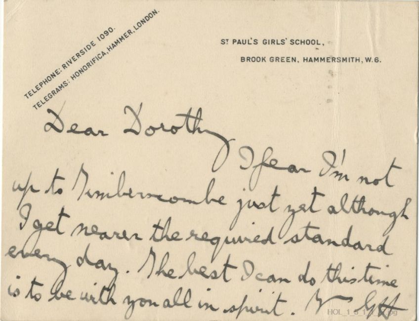 Letter from Gustav Holst to Dorothy Callard