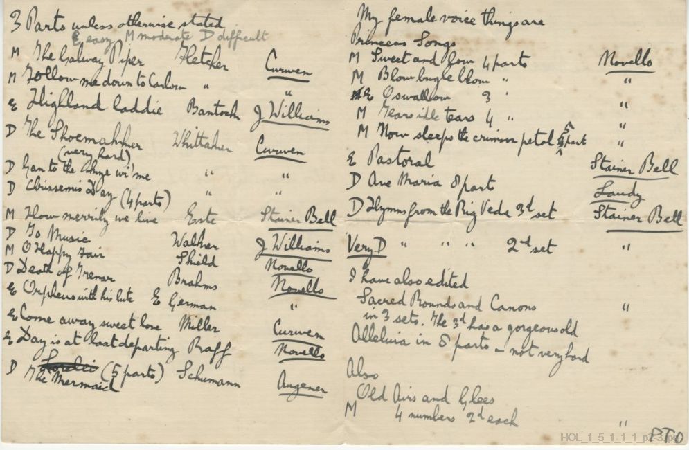 Letter from Gustav Holst to Dorothy Callard