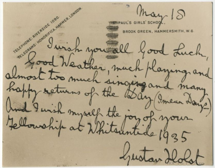 Postcard from Gustav Holst to Dorothy Callard