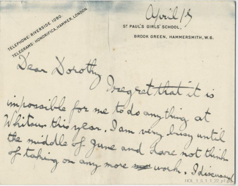 Letter from Gustav Holst to Dorothy Callard