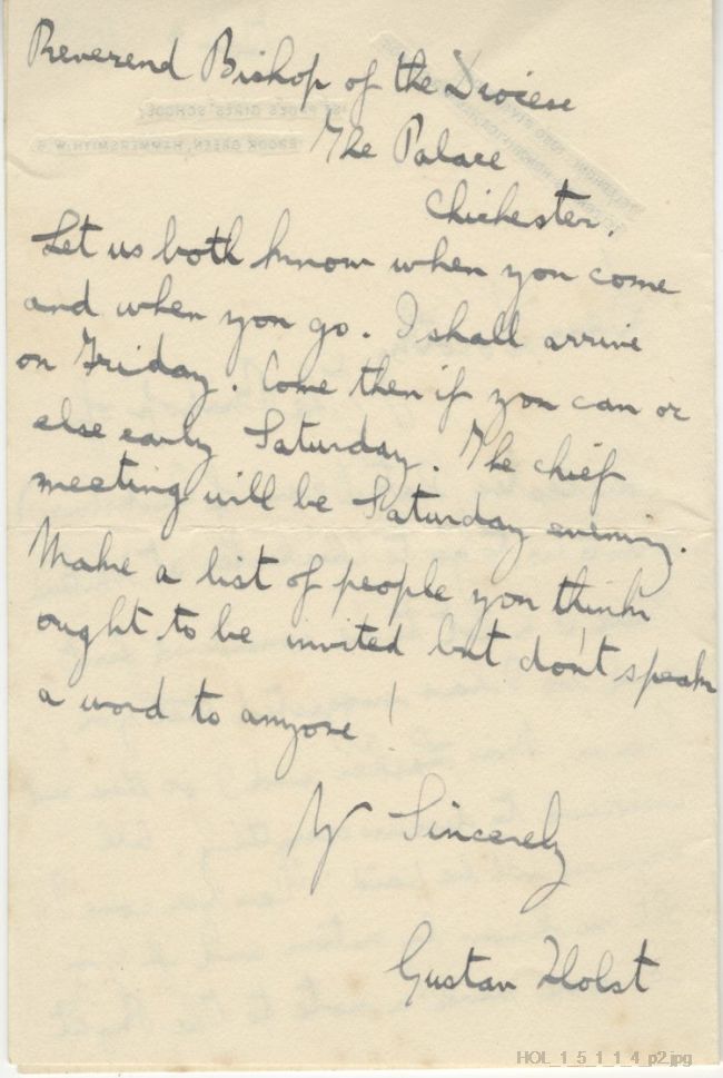 Letter from Gustav Holst to Dorothy Callard