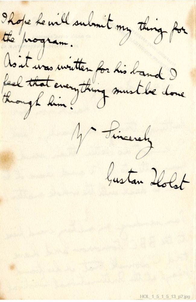 Letter from Gustav Holst to Edwin Evans