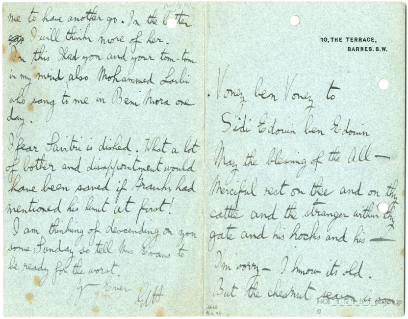 Letter from Gustav Holst to Edwin Evans