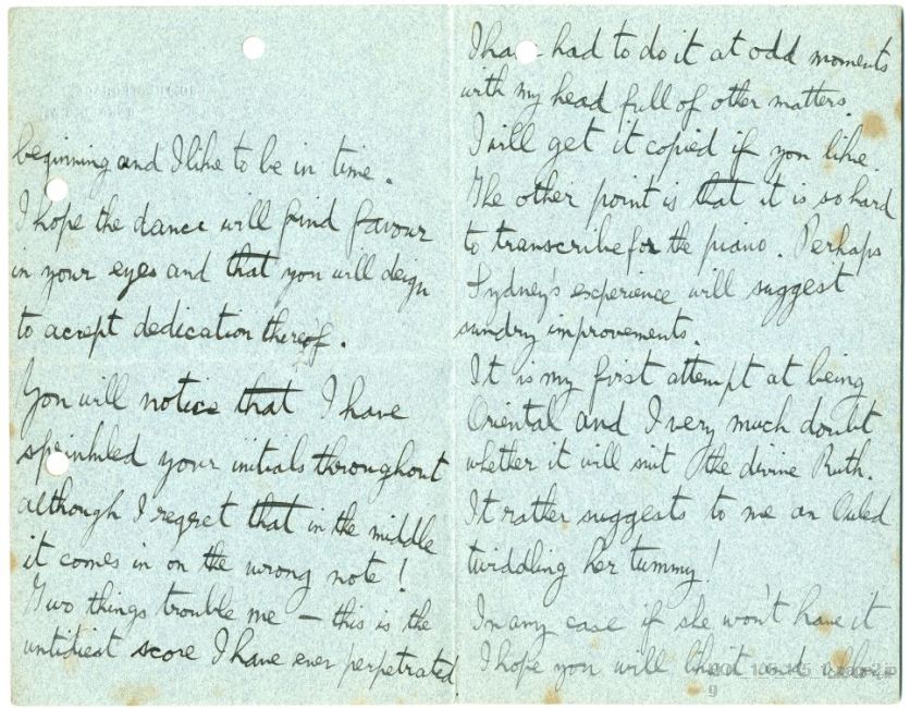 Letter from Gustav Holst to Edwin Evans