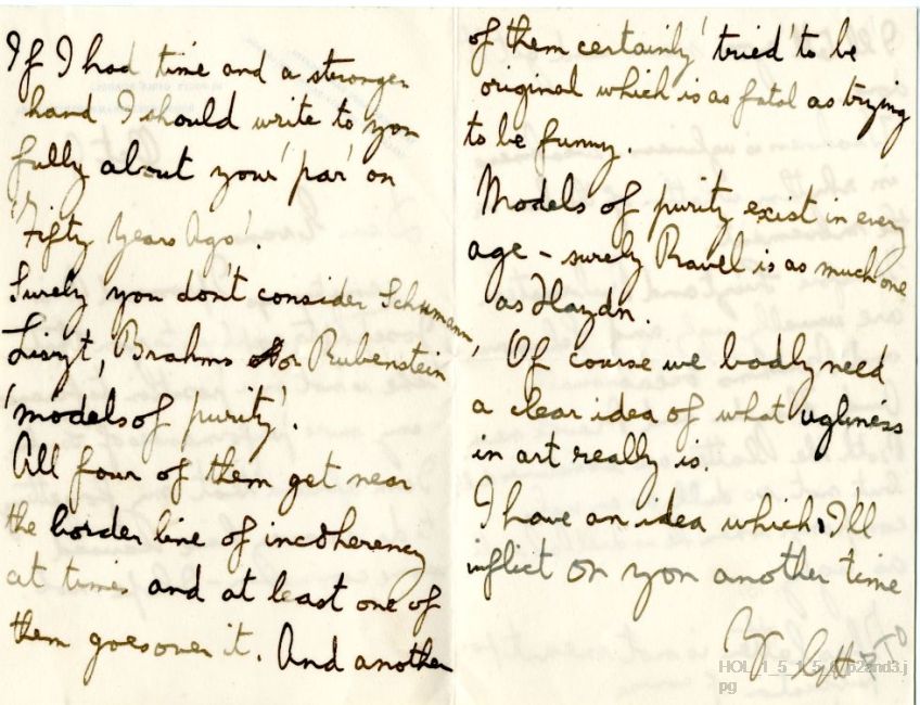 Letter from Gustav Holst to Edwin Evans