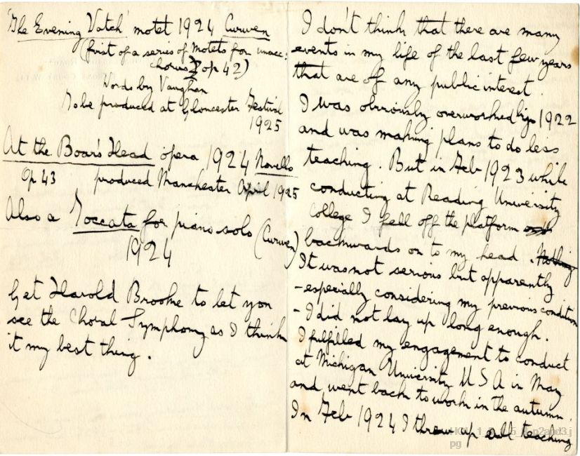 Letter from Gustav Holst to Edwin Evans