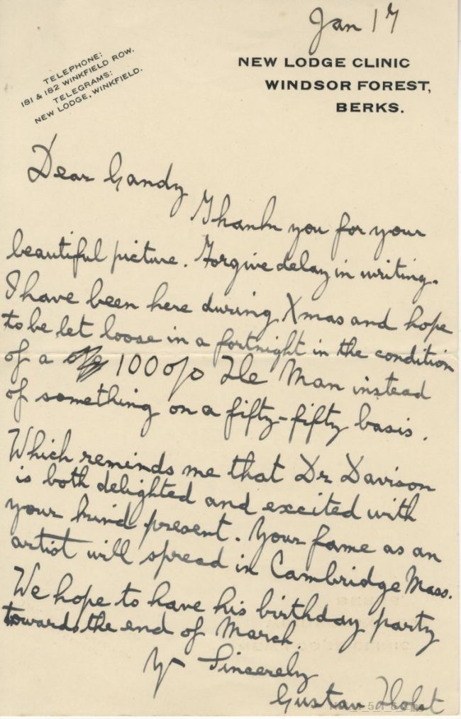 Letter from Gustav Holst to Walter Gandy