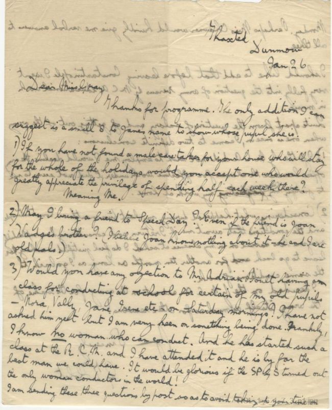 Letter from Gustav Holst to Frances R Gray