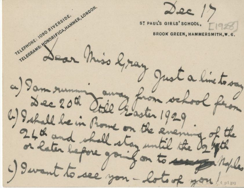 Letter from Gustav Holst to Frances R Gray